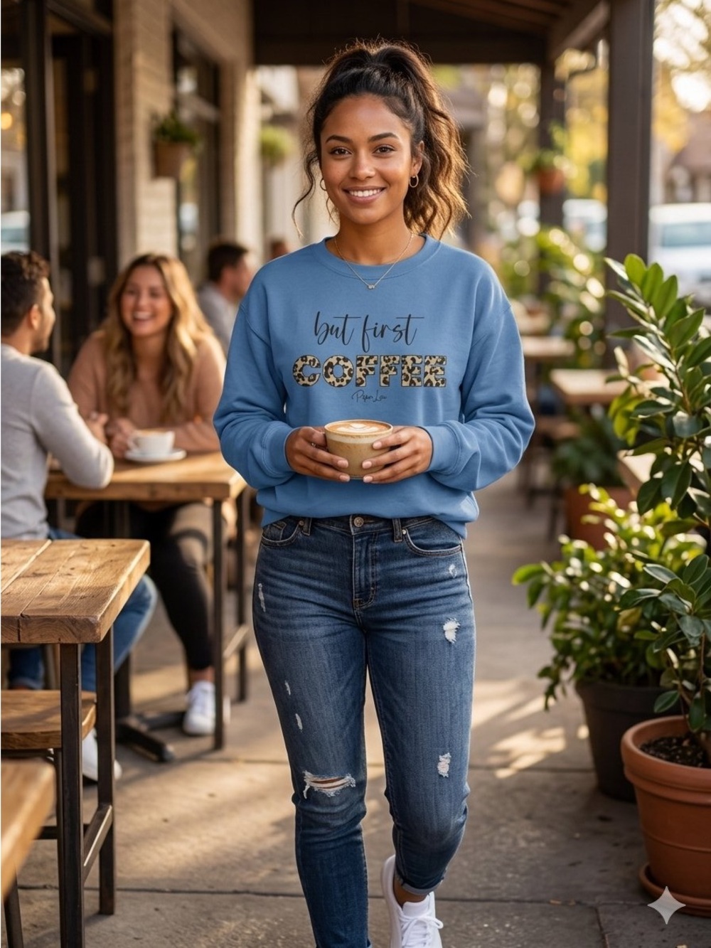 But First COFFEE leopard Print Sweatshirt Large